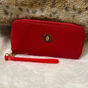 Wallet, red. NEVER USED. Soft exterior. No Brand tag